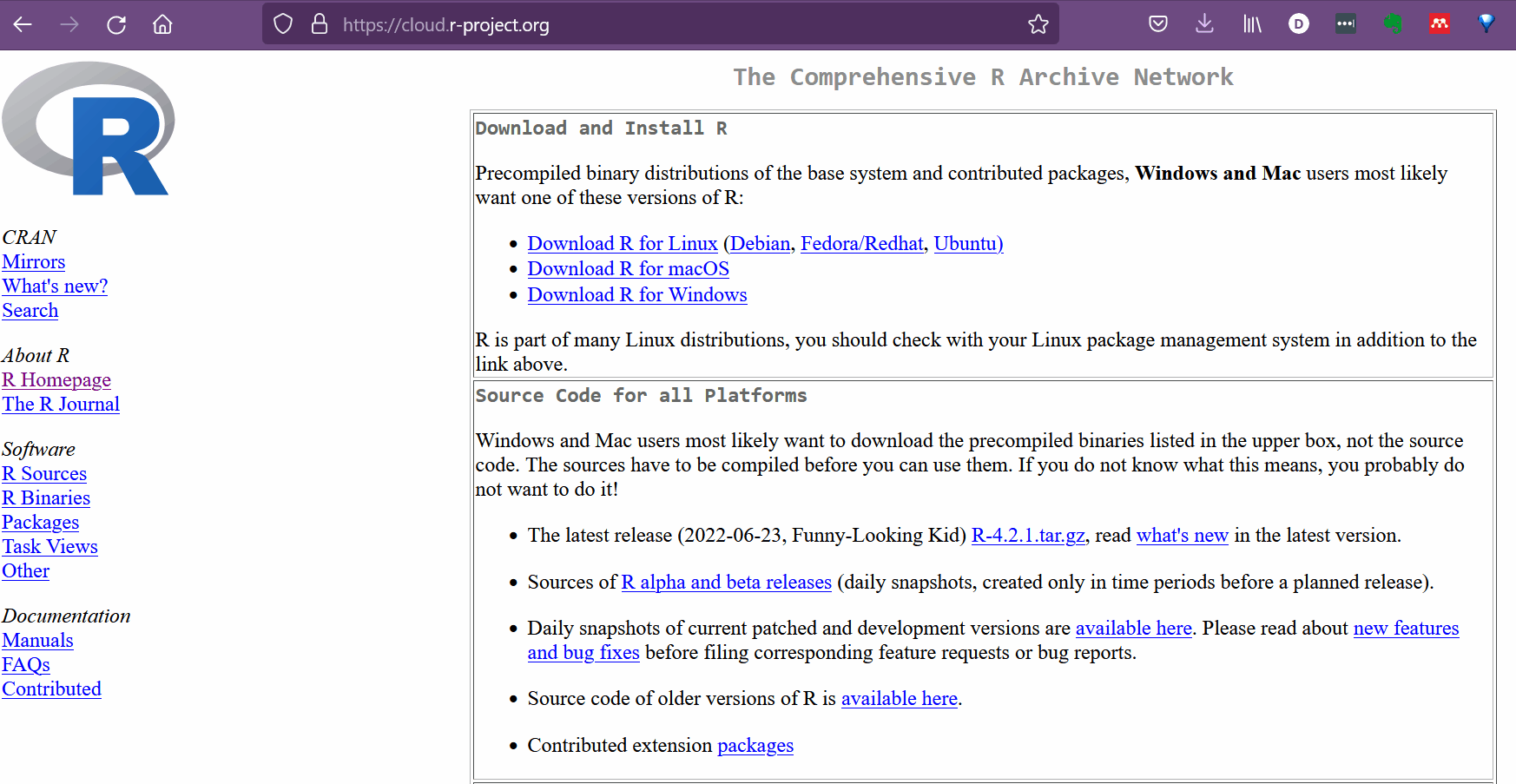 Download the correct R version for your operating system